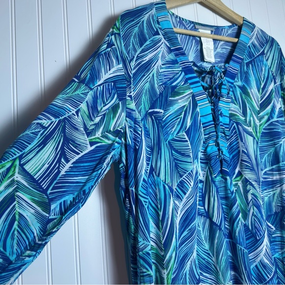 LA BLANCA Sketched Leaves Long Sleeve Tunic Swim Cover-Up Large NO FOR SALE - Picture 3 of 13